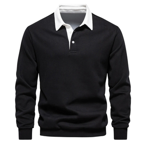 Polo de Manga Larga Personalizado con Logotipo para Hombre, Cuello Blanco en Contraste, Sudadera Casual de Rugby, Jersey de Algodón, Ropa Deportiva al por Mayor - Product Image 3