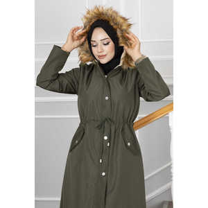 เสื้อคลุมฮิญาบ Ayla Khaki พร้อมเข็มขัดแบบทอผ้า - Product Image 2