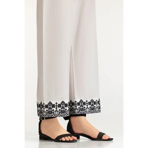 IUSTTR-42005 Pantalones de mujer blancos de algodón bordados, transpirables, de pierna ancha, tipo lápiz, de cintura alta, de corte recto, con bordado - Product Image 1