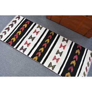 2.1x5.3 ft Rug, Vintage Turkish <b>Runner</b> Rug, <b>Black</b> Kilim Wool Rug - Product Image 4