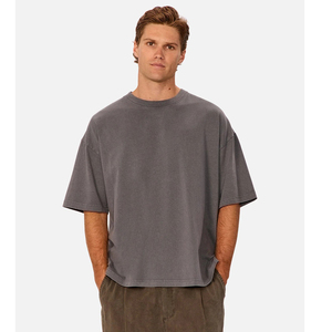 Venta al por mayor 100% algodón hombres camisetas de manga corta logotipo personalizado 350 Gsm pesado de gran tamaño liso en blanco Boxy Fit tejido de punto - Product Image 1