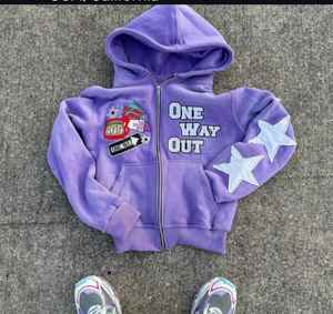 เสื้อแจ็กเก็ตมีฮู้ดสำหรับผู้ชายเสื้อครอปแบบวินเทจสองชั้นเสื้อถักแขนยาวปักลายกันแดดซีดมีซิป - Product Image 2