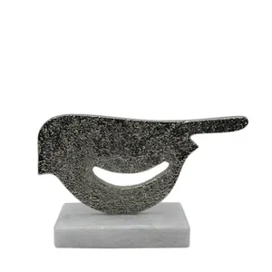 Table Top Decorative Aluminum & Marble Sparrow Bird With Base White & Silver Color Acrylic Bird For Home Decoration