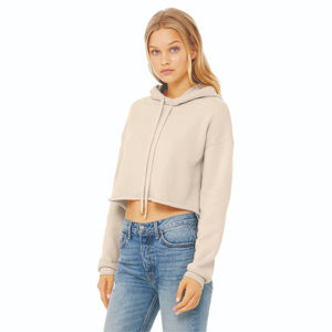 Ourlet brut épaule tombante 52% Airlume peigné et anneau filé coton 48% Poly polaire bruyère poussière femmes recadrée polaire sweats à capuche - Product Image 4