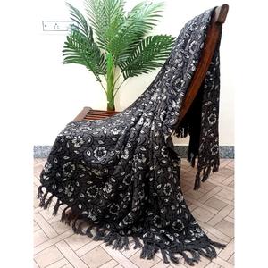 Manta de Sofá Bohemia Estampada a Mano con Técnica de Bloques, Hecha a Mano, de Tela TNT India 100% Algodón Ecológica y Personalizada, 60x90 Pulgadas - Product Image 2