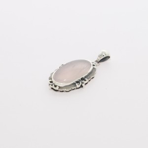 Pendentif en argent sterling 925 de haute qualité, finition haut de gamme, serti de pierres, quartz rose, forme ovale, cabochon, design fantaisie, cadeau pour - Product Image 1