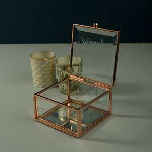 Personalised Glass Ring Box Jewellery Organizer Made With Glass And Metal <b>Gold</b> Polish <b>Frame</b> For Birthday Wedding Engagement - Product Image 3