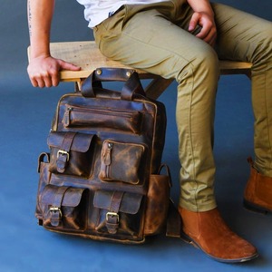 Crafshades กระเป๋าเป้สะพายหลังหนังแท้แบบพกพาหนังแท้16นิ้วสำหรับเดินทางลายควายวินเทจได้รับการยอมรับโลโก้ตามสั่ง - Product Image 3