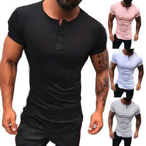 เสื้อยืดมีกระดุมคอกลมสำหรับผู้ชายเสื้อยืดสีแบบกำหนดเองขนาดเองได้ - Product Image 4