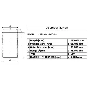 w/collar for Dry cylinder liner id 91.491 od 95 length 215 made in india