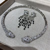 Marque de luxe célèbre tête de léopard conception tour de cou collier gland boucles d'oreilles ensemble de bijoux pour les femmes cadeau de fête