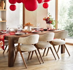 Chaise moderne en teck rembourrée pour salle à manger et hôtellerie, cadre en teck massif de qualité supérieure, dossier incurvé confortable - Product Image 6