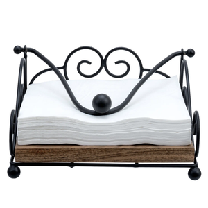 Luxurious Stainless Steel <b>Napkin</b> <b>Holder</b> With Wooden Base Black Finished Square Design Counter Top Bathroom Accessories for Hotel - Product Image 1