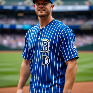 เสื้อเจอร์ซีย์ใส่เล่นเบสบอลกระดุมเต็มหน้าเสื้อยืดลำลองสำหรับผู้ชายเสื้อเบสบอลลายทางที่กำหนดเอง - Product Image 6