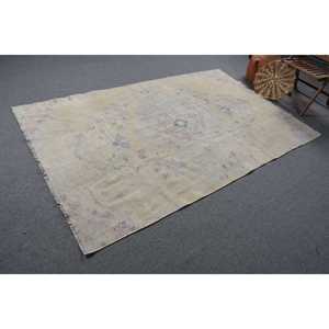 5x8.2 ft Vintage Large Rug, <b>Yellow</b> Pink Turkish Abstract <b>Wool</b> Rug - Product Image 2