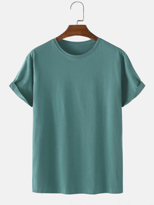 T-shirts pour hommes en coton 100% de haute qualité, style décontracté, tricotés, manches courtes, col rond, couleur unie - Product Image 4
