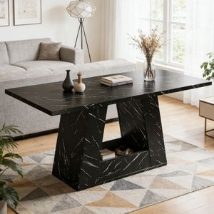 Table à manger rectangulaire en bois massif, mobilier de salle à manger stable, assemblée, avec plateau en pierre frittée et marbre - Product Image 4