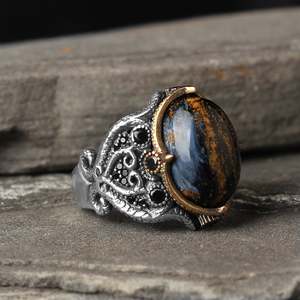 Anillo Azuris VALKH1477 de Plata de Ley 925 para Hombre, Estilo Otomano, con Piedra Negra Natural, Moderno y Elegante, Gran Venta en Turquía - Product Image 3