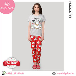 Material de algodón 100% de calidad de larga duración, ropa de dormir para mujer, Conjunto de pijama de dos piezas de media manga de punto para mujer - Product Image 2