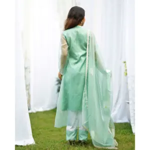 Ensemble de costume en organza vert peint à la main pour femmes Nargees, tailles XS-5XL - Product Image 6