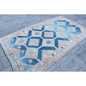 Alfombra Turca Vintage de 4.9x8.7 pies, Alfombra de Lana Azul Ombré - Product Image 3