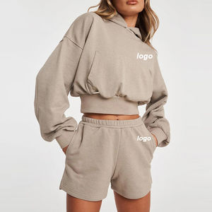 Alta calidad Casual poliéster algodón cómodo transpirable mujeres manga corta pulóver Sudadera con capucha pantalones cortos conjuntos ropa de invierno - Product Image 1