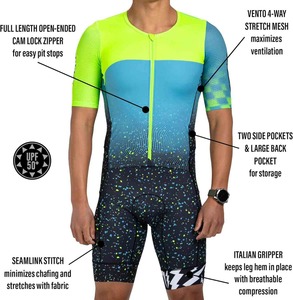 Precio bajo Venta caliente Transferencia de calor Impreso Pecho Cremallera Frontal Personalizable Uniforme de Triatlón de alta calidad Producción de Pakistán - Product Image 3