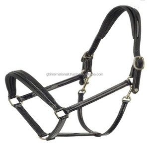 Beau licou de cheval en cuir verni noir et marron de qualité supérieure, design personnalisé, avec rembourrage doux et matériel en laiton cousu - Product Image 5