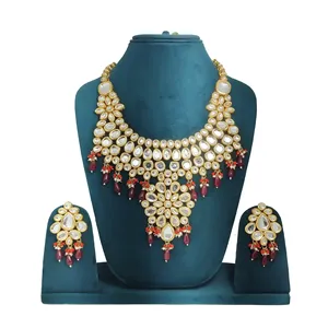 Ensemble de collier de mariée en Kundan plaqué or 24 carats pour femmes et filles, bijoux fins avec zircon pour mariage - Product Image 2
