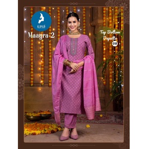 Excelente calidad Maruti moda mujer diseñador romano seda y muselina Jacquard Kurti pantalón y Dupatta para boda/ropa tradicional - Product Image 1
