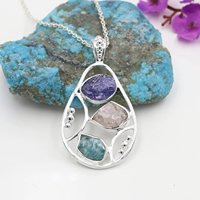 Collier pendentif en quartz rose tanzanite apatite brute en argent sterling 925 fait à la main bijoux en pierres précieuses naturelles