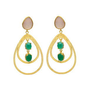 New Arrival Gold Plated Unique Design Dangle Earrings with Green Quartz Gemstone Brass Earrings - Product Image 1