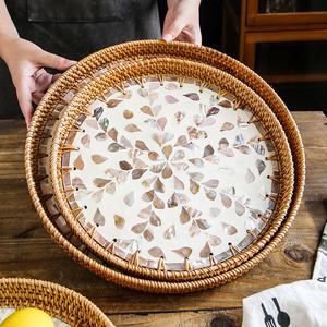 Plateau de service en rotin nacre le plus vendu, haute qualité, pas cher, plateau en rotin mosaïque 2022 fabriqué au Vietnam - Product Image 6