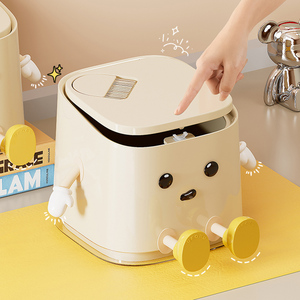 Poubelle de bureau mignonne et anthropomorphe <span class=keywords><strong>sur</strong></span> <span class=keywords><strong>roulettes</strong></span> avec couvercles, seau de rangement de 3 L pour usage domestique - Product Image 1