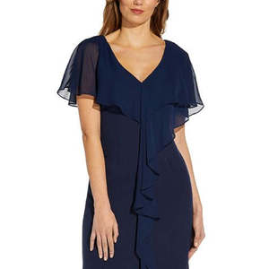 Robe de soirée bleue sirène Adrianna Papell pour femme, taille 6, en crêpe avec superposition en mousseline et taille empire - Product Image 2