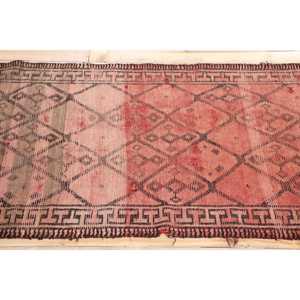 Turkish Vintage Rug, 2.7x13 ft <b>Runner</b> Rug, <b>Red</b> Black Abstract Wool Rug - Product Image 3