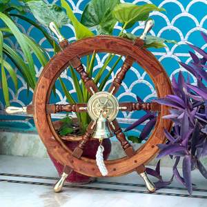 Nautical Wooden Ship Wheel with Brass Handle Decorative Bell Premium Maritime Decor Gift - Product Image 2