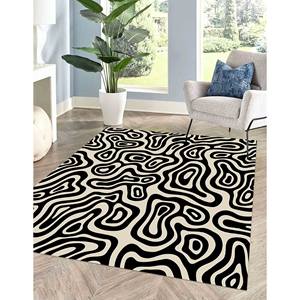 Alfombra Moderna Abstracta en Blanco y Negro para Decoración del Hogar, con Pelo Suave - Product Image 4