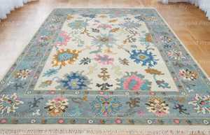Mixed Color Oushak Rug <b>Pink</b> Blue Gray, Cream Blue Floral Rug, Contemporary Area Rug, Luxury Turkish Rug 8x10, - Product Image 5