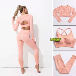 Ensemble de vêtements de sport pour femmes, 2 pièces, séchage rapide, vague, bord, soutien-gorge, legging, vêtements de fitness solides - Product Image 6