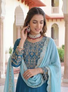 Costume Salwar en soie chinon élégant |   Travail de broderie en séquence entièrement cousu |   M à 2XL - Product Image 5