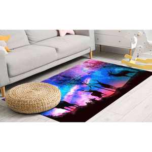 Alfombra con Silueta de Ciervo, Diseño de Nubes Coloridas en Patchwork, Ecológica, Tradicional, para Comedor, de Lana, Grosor Medio, con Látex - Product Image 4