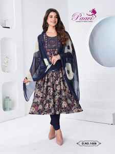 Belle robe couleur incroyable partie lourde impression Kurti Pant & Dupatta avec broderie travail femme mode exportateur et fournisseur - Product Image 2