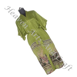 KL011 2024 alta calidad Vintage Sari Kimono bata larga Mujer seda Chaqueta larga para damas Sari Kimono largo bohemio verano Kimono - Product Image 6