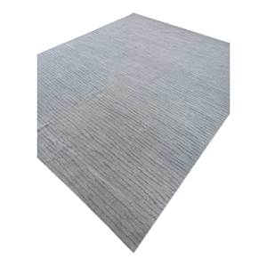 Tapis en polyester gris et noir noué à la main Sipl-01, grand format, rectangulaire, à rayures, pour la maison, le salon, le couloir, viscose - Product Image 2