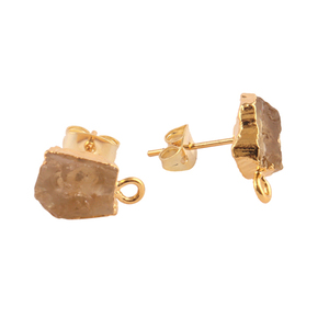 Clous d'oreilles en citrine brute naturelle de haute qualité, plaqué or, connecteurs de clous d'oreilles en pierre de naissance délicate, résultats de connecteurs - Product Image 4