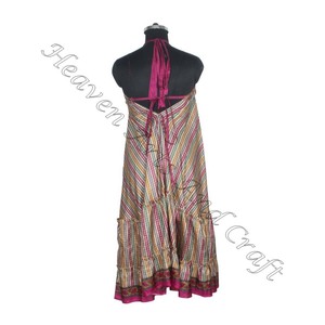 SD021 femmes été Boho Hippie Vintage soie licou robe recyclé Saree longue robe de soirée pour les filles - Product Image 2