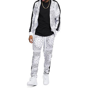 Premium Men Tracksuit Set with Full-Zip Jacket and Adjustable Drawstring Sweatpants Sportswear for Fitness Outdoor <b>Bandana</b> <b>White</b> - Product Image 1
