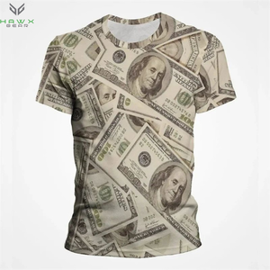 Top de punto de manga corta con cuello redondo y patrón de dinero impreso en 3D para hombre - Product Image 2