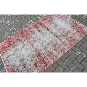 Vintage Accent Rug 3.7x6.2 ft, Turkish <b>Red</b> Bordered <b>Wool</b> Rug - Product Image 2